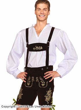 Oktoberfest, maskeradekostyme med topp og shorts, snøring, seler, fløyel